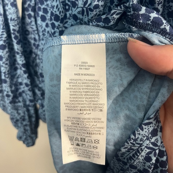 Boden Clara Dress Women 8 Petite Modest Long Sleeve Jersey Blue Floral Pockets - Picture 6 of 9